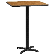 24'' Square Natural Laminate Table Top with 22'' x 22'' Bar Height Table Base, XU-NATTB-2424-T2222B-GG