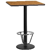 24'' Square Natural Laminate Table Top with 18'' Round Bar Height Table Base and Foot Ring, XU-NATTB-2424-TR18B-3CFR-GG