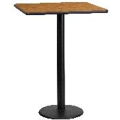 24'' Square Natural Laminate Table Top with 18'' Round Bar Height Table Base, XU-NATTB-2424-TR18B-GG