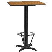 24'' x 30'' Rectangular Natural Laminate Table Top with 22'' x 22'' Bar Height Table Base and Foot Ring, XU-NATTB-2430-T2222B-3CFR-GG