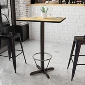 24'' x 30'' Rectangular Natural Laminate Table Top with 22'' x 22'' Bar Height Table Base and Foot Ring, XU-NATTB-2430-T2222B-3CFR-GG