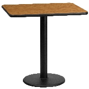 24'' x 30'' Rectangular Natural Laminate Table Top with 18'' Round Table Height Base, XU-NATTB-2430-TR18-GG