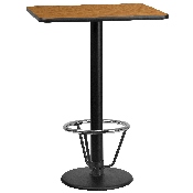 24'' x 30'' Rectangular Natural Laminate Table Top with 18'' Round Bar Height Table Base and Foot Ring, XU-NATTB-2430-TR18B-3CFR-GG