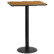 24'' x 30'' Rectangular Natural Laminate Table Top with 18'' Round Bar Height Table Base, XU-NATTB-2430-TR18B-GG
