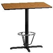 24'' x 42'' Rectangular Natural Laminate Table Top with 23.5'' x 29.5'' Bar Height Table Base and Foot Ring, XU-NATTB-2442-T2230B-3CFR-GG