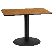 24'' x 42'' Rectangular Natural Laminate Table Top with 24'' Round Table Height Base, XU-NATTB-2442-TR24-GG