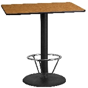 24'' x 42'' Rectangular Natural Laminate Table Top with 24'' Round Bar Height Table Base and Foot Ring