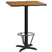30'' Square Natural Laminate Table Top with 22'' x 22'' Bar Height Table Base and Foot Ring, XU-NATTB-3030-T2222B-3CFR-GG