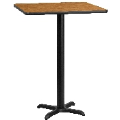 30'' Square Natural Laminate Table Top with 22'' x 22'' Bar Height Table Base, XU-NATTB-3030-T2222B-GG