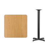 30'' Square Natural Laminate Table Top with 22'' x 22'' Bar Height Table Base, XU-NATTB-3030-T2222B-GG