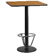 30'' Square Natural Laminate Table Top with 18'' Round Bar Height Table Base and Foot Ring, XU-NATTB-3030-TR18B-3CFR-GG