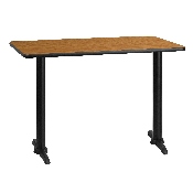 30'' x 42'' Rectangular Natural Laminate Table Top with 5'' x 22'' Table Height Bases, XU-NATTB-3042-T0522-GG