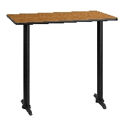 30'' x 42'' Rectangular Natural Laminate Table Top with 5'' x 22'' Bar Height Table Bases, XU-NATTB-3042-T0522B-GG