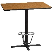 30'' x 42'' Rectangular Natural Laminate Table Top with 23.5'' x 29.5'' Bar Height Table Base and Foot Ring, XU-NATTB-3042-T2230B-3CFR-GG