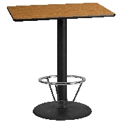 30'' x 42'' Rectangular Natural Laminate Table Top with 24'' Round Bar Height Table Base and Foot Ring