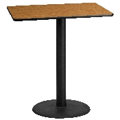 30'' x 42'' Rectangular Natural Laminate Table Top with 24'' Round Bar Height Table Base, XU-NATTB-3042-TR24B-GG