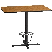 30'' x 48'' Rectangular Natural Laminate Table Top with 23.5'' x 29.5'' Bar Height Table Base and Foot Ring, XU-NATTB-3048-T2230B-3CFR-GG