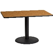 30'' x 48'' Rectangular Natural Laminate Table Top with 24'' Round Table Height Base, XU-NATTB-3048-TR24-GG