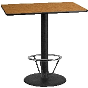 30'' x 48'' Rectangular Natural Laminate Table Top with 24'' Round Bar Height Table Base and Foot Ring