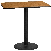 30'' x 48'' Rectangular Natural Laminate Table Top with 24'' Round Bar Height Table Base, XU-NATTB-3048-TR24B-GG