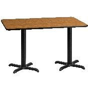 30'' x 60'' Rectangular Natural Laminate Table Top with 22'' x 22'' Table Height Bases, XU-NATTB-3060-T2222-GG