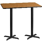 30'' x 60'' Rectangular Natural Laminate Table Top with 22'' x 22'' Bar Height Table Bases, XU-NATTB-3060-T2222B-GG