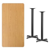30'' x 60'' Rectangular Natural Laminate Table Top with 22'' x 22'' Bar Height Table Bases, XU-NATTB-3060-T2222B-GG