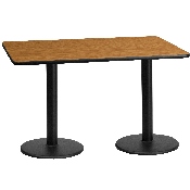 30'' x 60'' Rectangular Natural Laminate Table Top with 18'' Round Table Height Bases, XU-NATTB-3060-TR18-GG