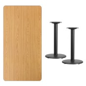 30'' x 60'' Rectangular Natural Laminate Table Top with 18'' Round Table Height Bases, XU-NATTB-3060-TR18-GG