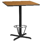 36'' Square Natural Laminate Table Top with 30'' x 30'' Bar Height Table Base and Foot Ring, XU-NATTB-3636-T3030B-3CFR-GG