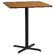 36'' Square Natural Laminate Table Top with 30'' x 30'' Bar Height Table Base, XU-NATTB-3636-T3030B-GG