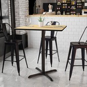 36'' Square Natural Laminate Table Top with 30'' x 30'' Bar Height Table Base, XU-NATTB-3636-T3030B-GG