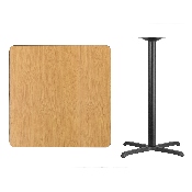 36'' Square Natural Laminate Table Top with 30'' x 30'' Bar Height Table Base, XU-NATTB-3636-T3030B-GG