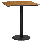 36'' Square Natural Laminate Table Top with 24'' Round Bar Height Table Base, XU-NATTB-3636-TR24B-GG