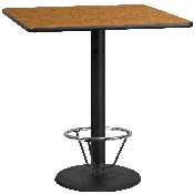 42'' Square Natural Laminate Table Top with 24'' Round Bar Height Table Base and Foot Ring, XU-NATTB-4242-TR24B-4CFR-GG