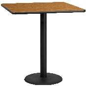 42'' Square Natural Laminate Table Top with 24'' Round Bar Height Table Base, XU-NATTB-4242-TR24B-GG