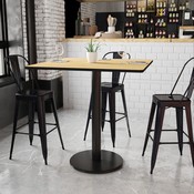 42'' Square Natural Laminate Table Top with 24'' Round Bar Height Table Base, XU-NATTB-4242-TR24B-GG