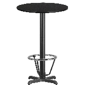 24'' Round Black Laminate Table Top with 22'' x 22'' Bar Height Table Base and Foot Ring, XU-RD-24-BLKTB-T2222B-3CFR-GG