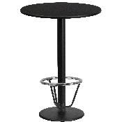 24'' Round Black Laminate Table Top with 18'' Round Bar Height Table Base and Foot Ring, XU-RD-24-BLKTB-TR18B-3CFR-GG