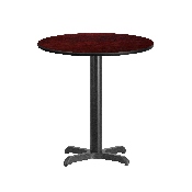 24'' Round Mahogany Laminate Table Top with 22'' x 22'' Table Height Base, XU-RD-24-MAHTB-T2222-GG