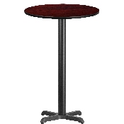 24'' Round Mahogany Laminate Table Top with 22'' x 22'' Bar Height Table Base, XU-RD-24-MAHTB-T2222B-GG