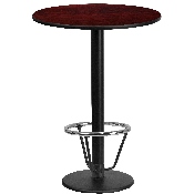 24'' Round Mahogany Laminate Table Top with 18'' Round Bar Height Table Base and Foot Ring, XU-RD-24-MAHTB-TR18B-3CFR-GG