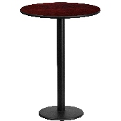 24'' Round Mahogany Laminate Table Top with 18'' Round Bar Height Table Base, XU-RD-24-MAHTB-TR18B-GG