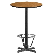 24'' Round Natural Laminate Table Top with 22'' x 22'' Bar Height Table Base and Foot Ring, XU-RD-24-NATTB-T2222B-3CFR-GG
