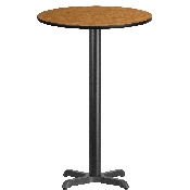 24'' Round Natural Laminate Table Top with 22'' x 22'' Bar Height Table Base, XU-RD-24-NATTB-T2222B-GG