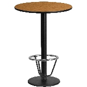 24'' Round Natural Laminate Table Top with 18'' Round Bar Height Table Base and Foot Ring, XU-RD-24-NATTB-TR18B-3CFR-GG