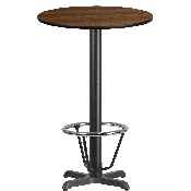24'' Round Walnut Laminate Table Top with 22'' x 22'' Bar Height Table Base and Foot Ring, XU-RD-24-WALTB-T2222B-3CFR-GG