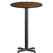 24'' Round Walnut Laminate Table Top with 22'' x 22'' Bar Height Table Base, XU-RD-24-WALTB-T2222B-GG