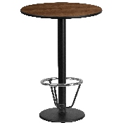 24'' Round Walnut Laminate Table Top with 18'' Round Bar Height Table Base and Foot Ring, XU-RD-24-WALTB-TR18B-3CFR-GG