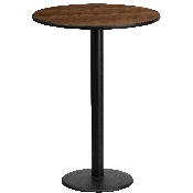 24'' Round Walnut Laminate Table Top with 18'' Round Bar Height Table Base, XU-RD-24-WALTB-TR18B-GG